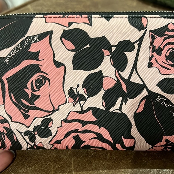 Betsey Johnson Pink and Black Rose Wristlet Wallet - Picture 3 of 6